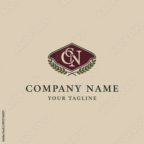Elegant CN Monogram Logo Design with Laurel Wreath.