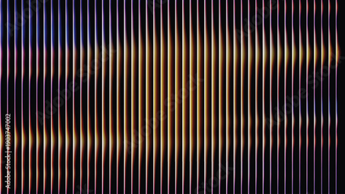 Fiery fluted illusion with refractive stripe fusion and glowing wave transitions across layered gradients