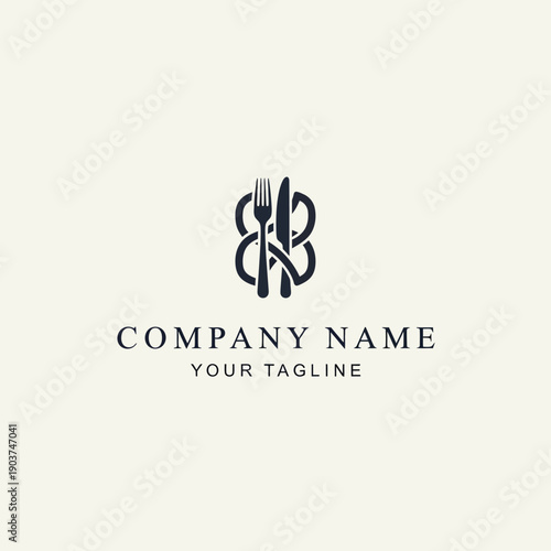 Elegant Monogram Logo Design Featuring Fork and Knife for Culinary Business.