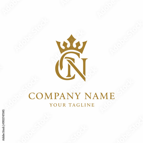 Elegant Monogram CN with Royal Crown Logo Design.