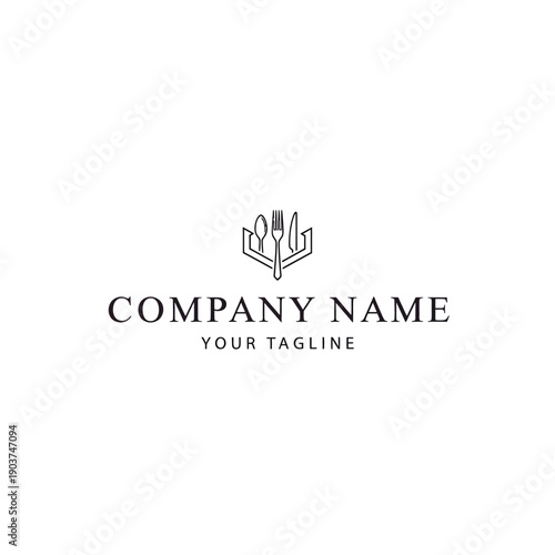Elegant Restaurant Logo Design Featuring Cutlery and Company Name.