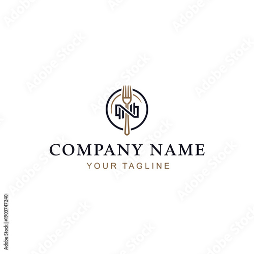 Elegant restaurant logo with fork and monogram initials.