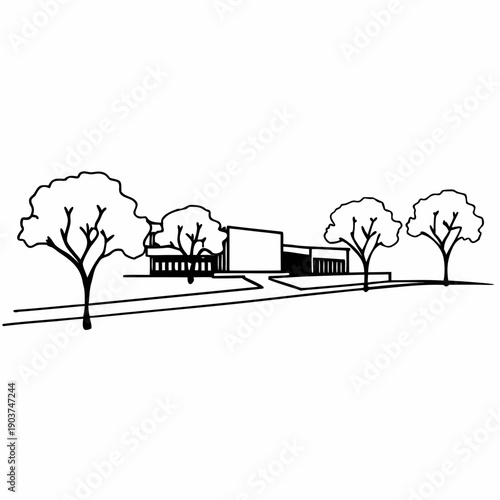 City landscape with trees and nature illustration