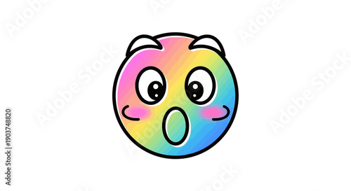 Cute rainbow gradient surprised emoji character with blush and big eyes illustration