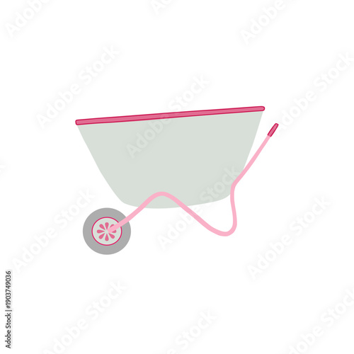 Vector element of a minimalist garden wheelbarrow. Hand-drawn illustration symbolizing labor, spring preparation, and cottagecore lifestyle for gardening and DIY designs.