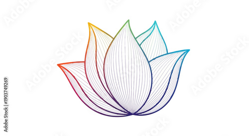 Vibrant rainbow lotus flower line art illustration symbolizing peace and spiritual growth