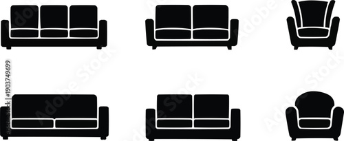  described features six black silhouette illustrations of various types of seating furniture, organized into two rows. Here’s a detailed explanation 