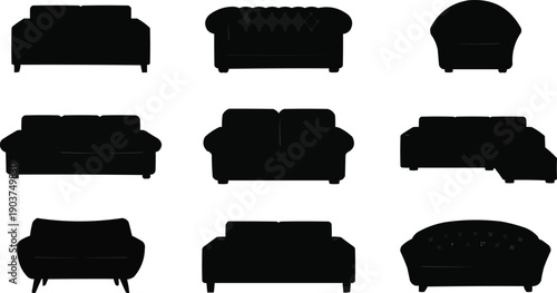  described features a grid layout containing nine black silhouette icons of sofas, arranged in a 3x3 format