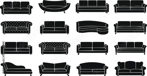  described features a well-organized collection of 16 distinct sofa designs, presented in a grid format with four rows and four columns.