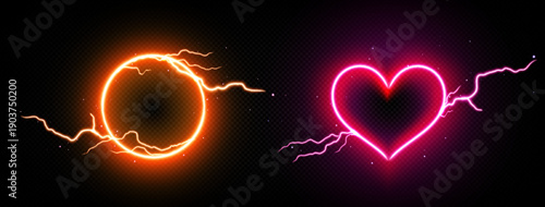 Lightning Bolt Circles Set  Electric Energy Icons & Vector Graphics