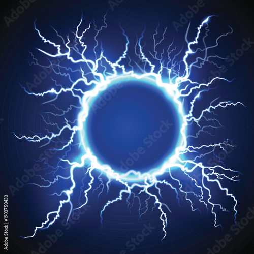 Lightning Bolt Circles Set  Electric Energy Icons & Vector Graphics