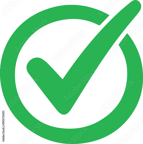 A green checkmark inside a circle, symbolizing approval or completion. isolated on white background, Vector