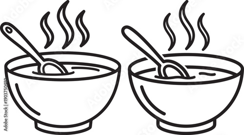 Two bowl of soup silhouette with hot steam food