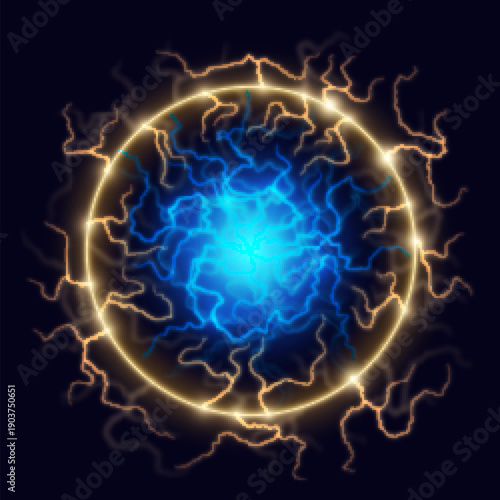 Lightning Bolt Circles Set  Electric Energy Icons & Vector Graphics