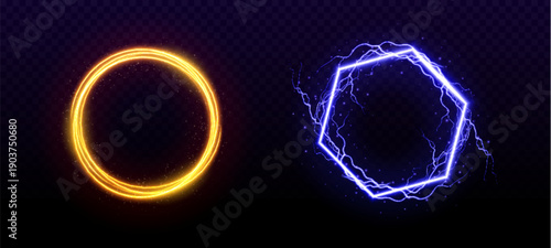 Lightning Bolt Circles Set  Electric Energy Icons & Vector Graphics