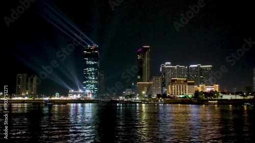 A night boat trip on the Mekong with the lights of Phnom Penh