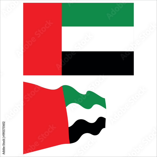 United arab emirates flag showing static and waving variations on a white background