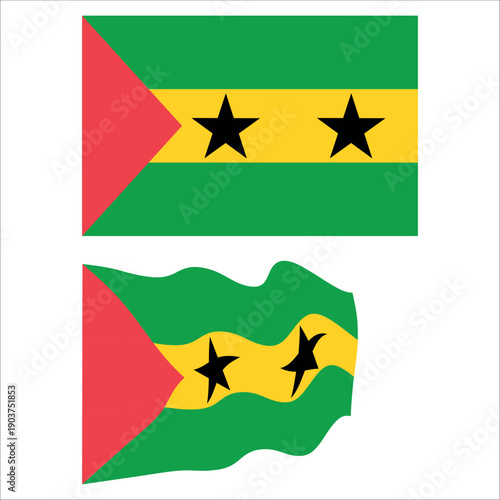 Sao tome and principe national flag in both flat and waving forms