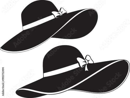 Two silhouette hats with ribbon on white background