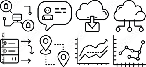 Data center server rack connected to cloud storage and wireless network technology
