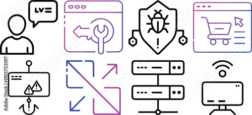 Stylized hand drawn icon representing a network switch connecting multiple devices in a simplified diagram
