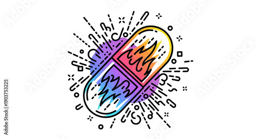 Dynamic energy capsule illustration symbolizing potent effects and active ingredients in a vibrant