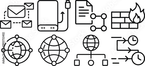 Stylized hand drawn icon representing a network switch connecting multiple devices in a simplified diagram
