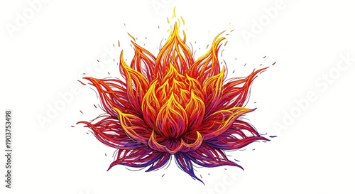 Vibrant fiery lotus blossom illustration representing spiritual energy and passion