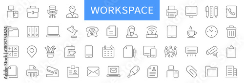 Workspace thin line icons set. Editable Stroke. Vector