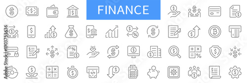 Finance thin line icons set. Money, finance, profit, investment, bank icon. Editable stroke. Vector