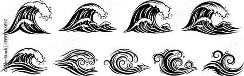 Sea Wave Icons Water Waves Ocean Wave And Splashes Nautical Storm