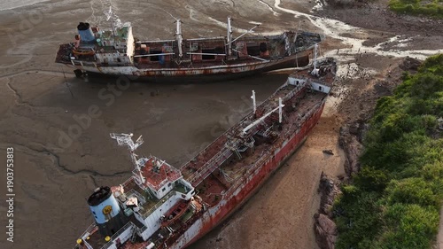 A stranded, dilapidated ship
