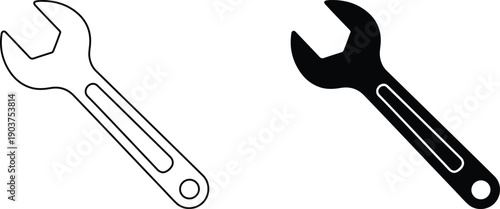 Line and solid wrench tools for repair and maintenance work on transparent background