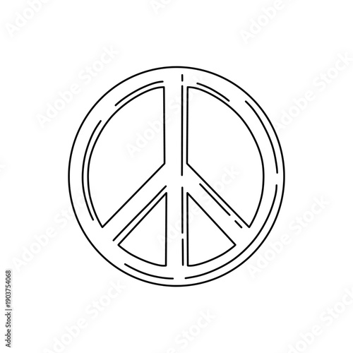 Peace sign symbol in thin line style. Vector illustration of pacifism and anti-war movement emblem. Minimalist linear icon isolated on white. Peace hand drawn icon, isolated on white background.