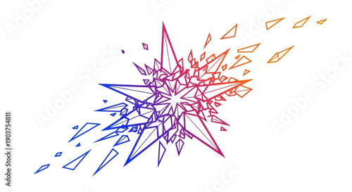 Dynamic shattered star burst design with vibrant geometric gradient shapes abstract digital
