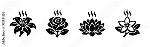 Set of floral aromas with blooming flowers, flat vector illustration