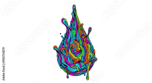 Vibrant psychedelic paint splash illustration with colorful dripping liquid and wavy abstract