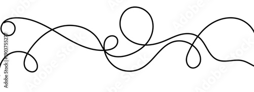 Line continuous swirl and curve squiggle doodle with twist vector graphic. Ornament white logo and cable shape background with circle pattern icon. Abstract line isolated and hand curve black.