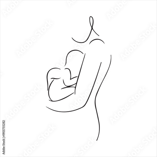 Pregnant woman holding her belly with a hand profile line