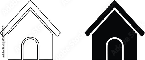 Simple line and solid house icons in white and black isolated on transparent background