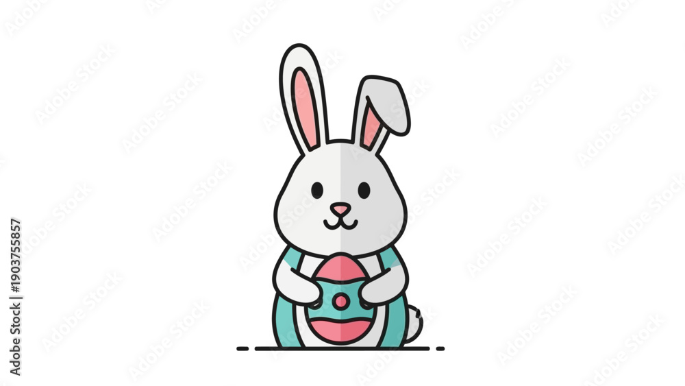 Fototapeta premium Cartoon Bunny Holding Easter Egg Illustration.