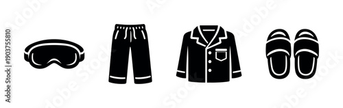 Nightwear and sleep accessories icons, flat vector illustration