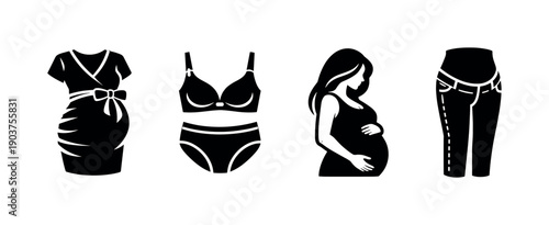 Pregnant woman, maternity clothes, flat vector illustration