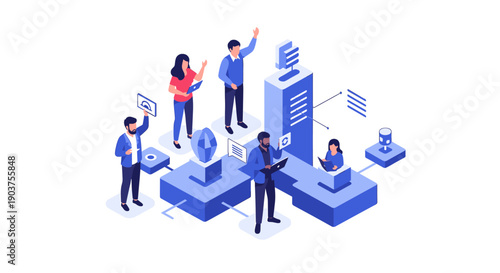 A dynamic group of professionals working together in a bright office, ideal for business success imagery.