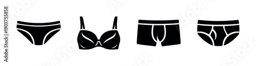 Underwear icons set including bra and briefs, flat vector illustration