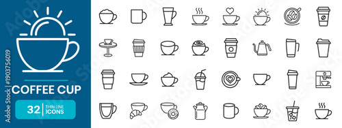 Coffee Cup Thin Line Icon Set Espresso Latte And Takeaway
