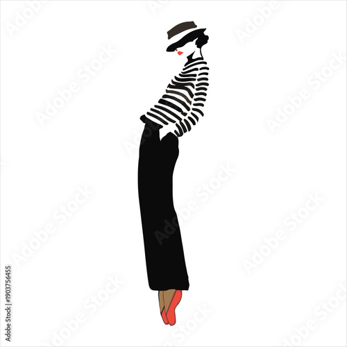 Woman in Striped Black Pants Red Shoes Silhouette 1
