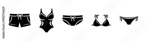 Swimwear collection silhouette icons, flat vector illustration