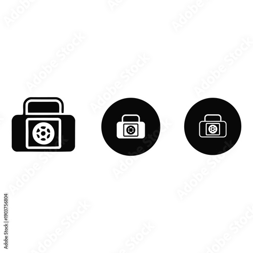 Camera Bag Icons: Black Silhouette & White Line Art for Photography, Travel, and Gear - Vector Graphics for Design & Web