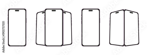 Realistic smartphone mockup featuring front and perspective views. Premium mobile device frames with blank white screens. Displaying app designs and website previews.